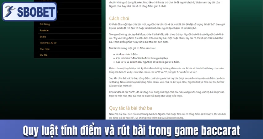 Quy luật tính điểm và rút bài trong game baccarat