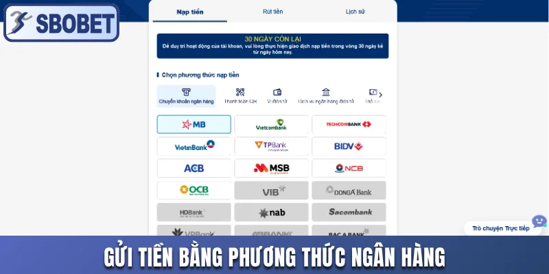 Gửi tiền bằng phương thức ngân hàng